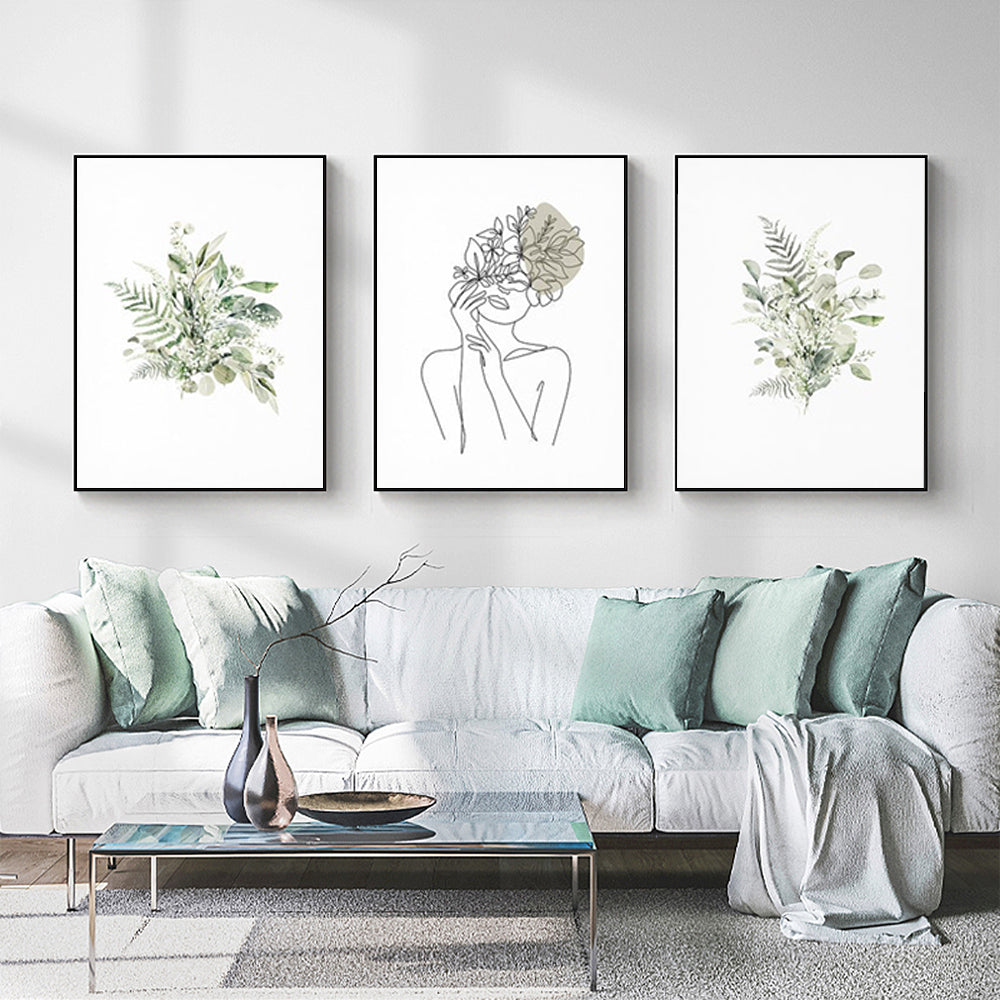 Wall Art Botanical Line Girl 3 Sets Frame Canvas Framed Canvas Prints for Home Decor