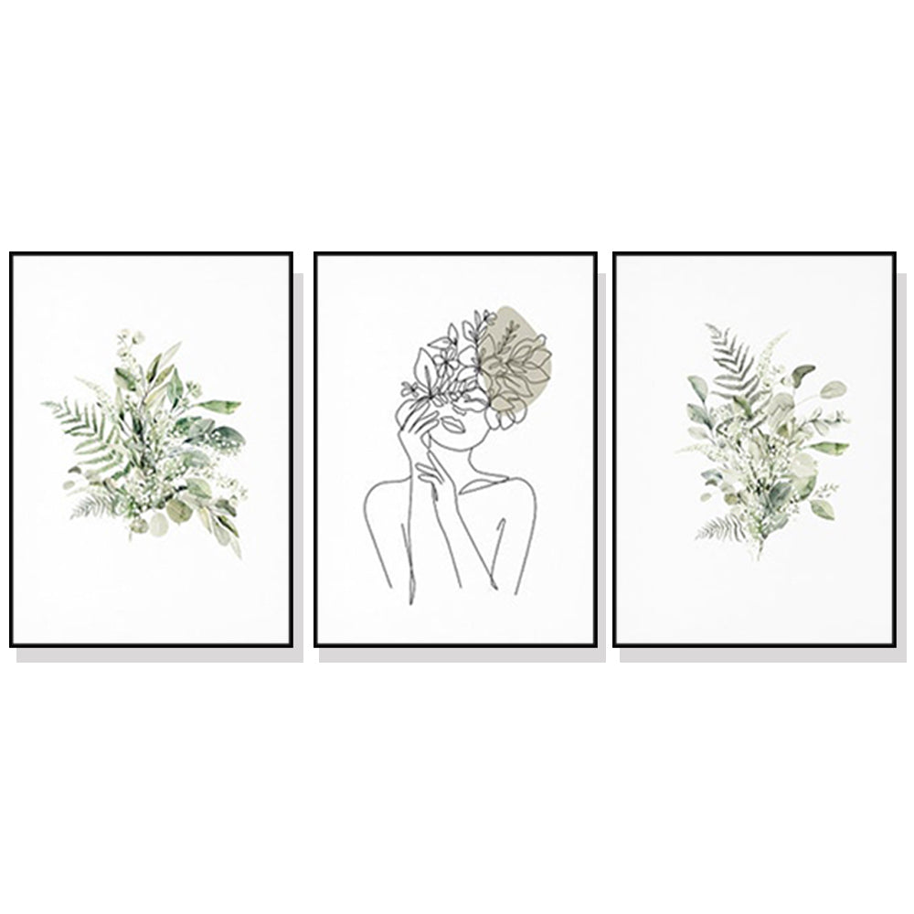 Wall Art Botanical Line Girl 3 Sets Frame Canvas Framed Canvas Prints for Home Decor
