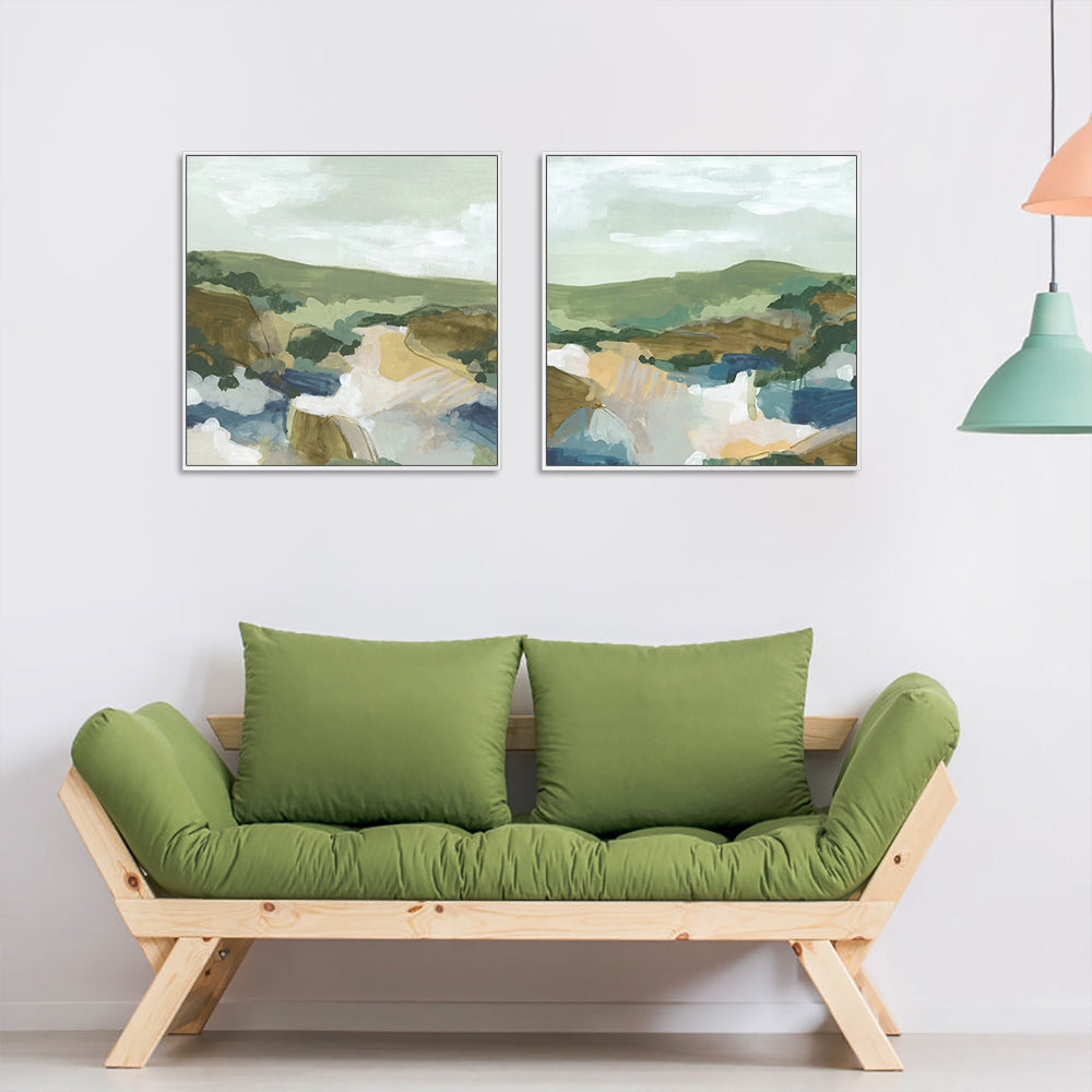 Wall Art Abstract Landscape 2 Sets White Frame Canvas Modern Home Decor Set