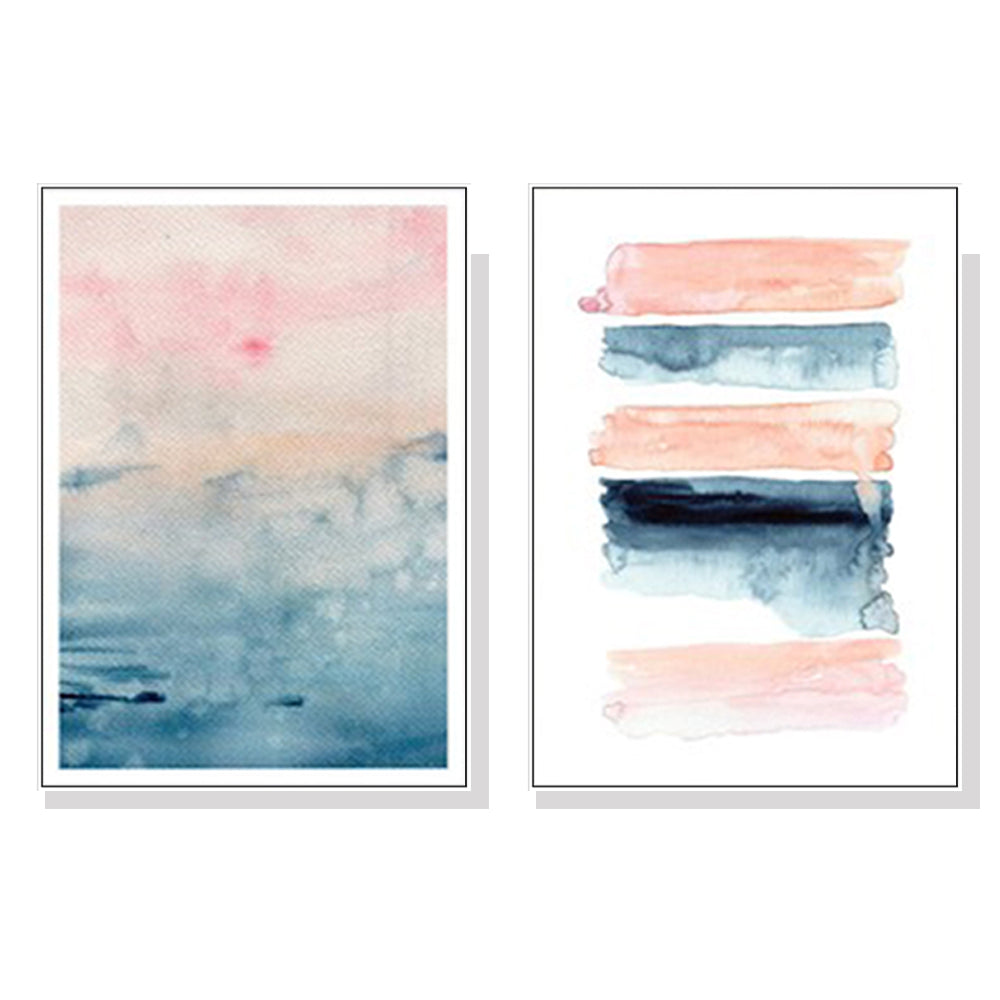 Wall Art Abstract Pink 2 Sets White Frame Canvas Modern Decorative Wall Decor