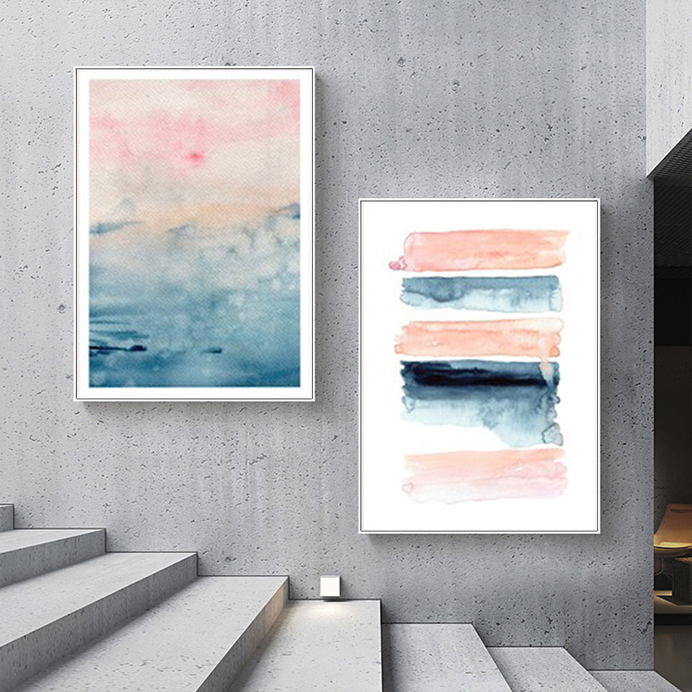 Wall Art Abstract Pink 2 Sets White Frame Canvas Modern Decorative Wall Decor