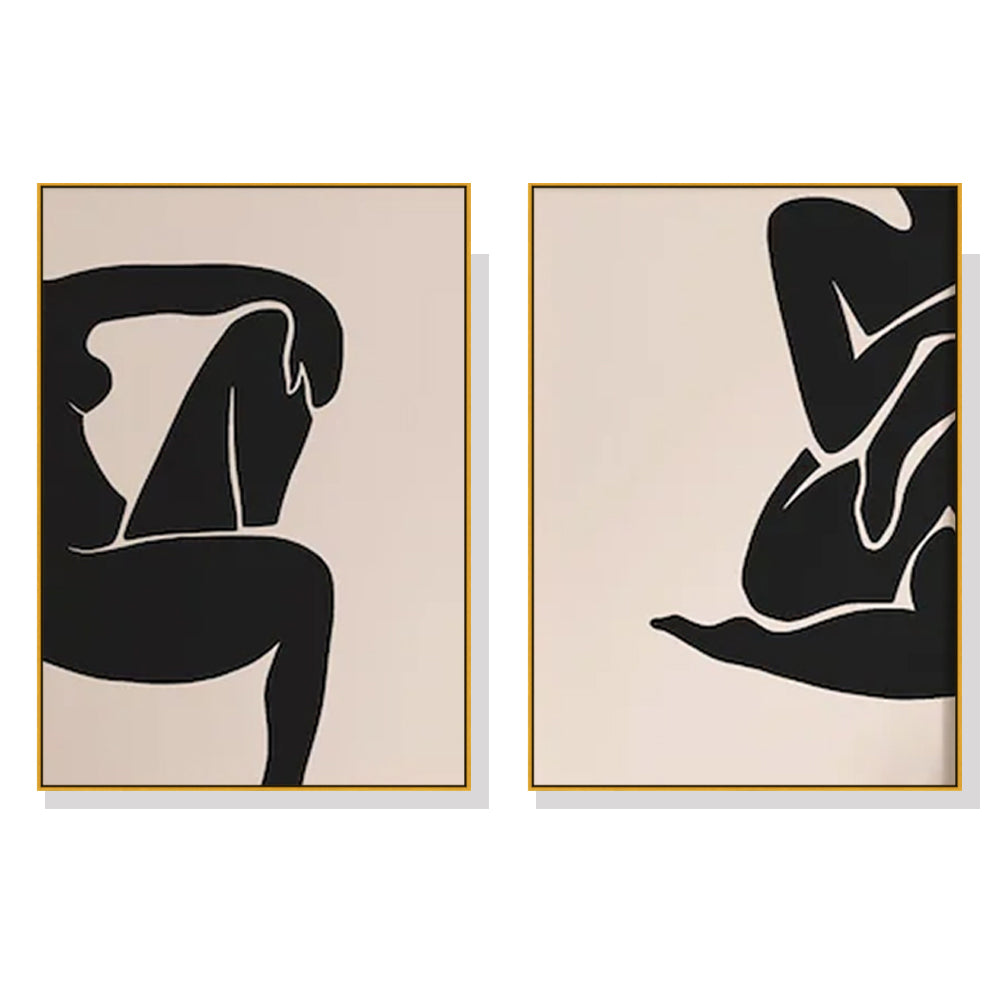 Wall Art Female Figure 2 Sets Gold Frame Canvas Decorative Modern Framed Prints