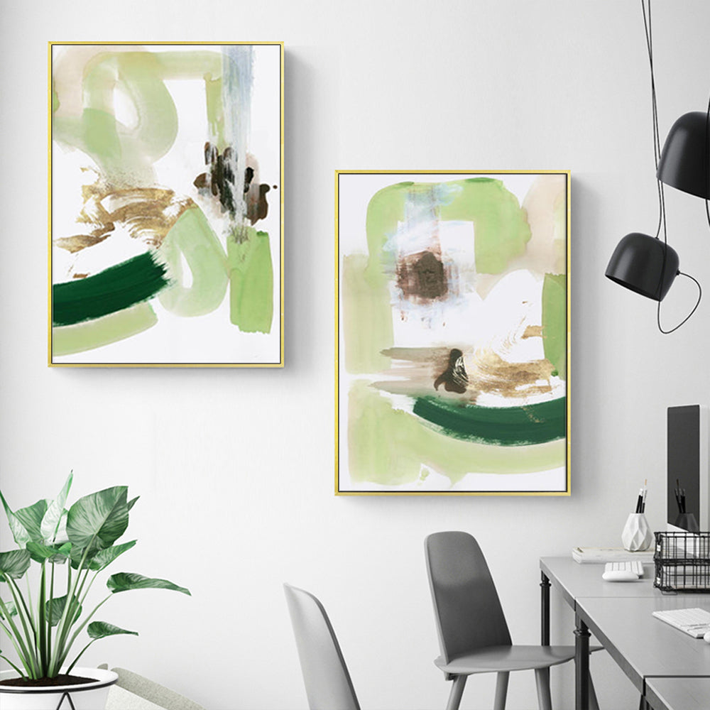 Wall Art Abstract Green Mint Gold Frame Canvas Decorative Modern Wall Décor for Home
