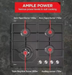 60cm Black Gas Glass Cooktop