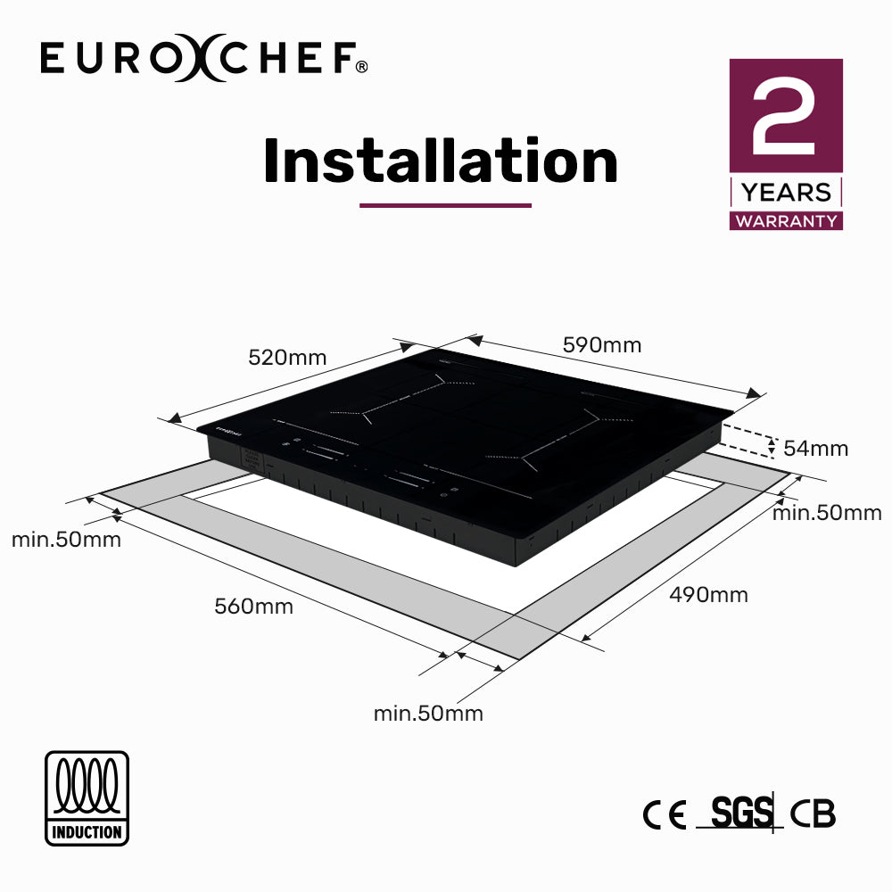 60cm 4 Zone Induction Cooktop, 7200W