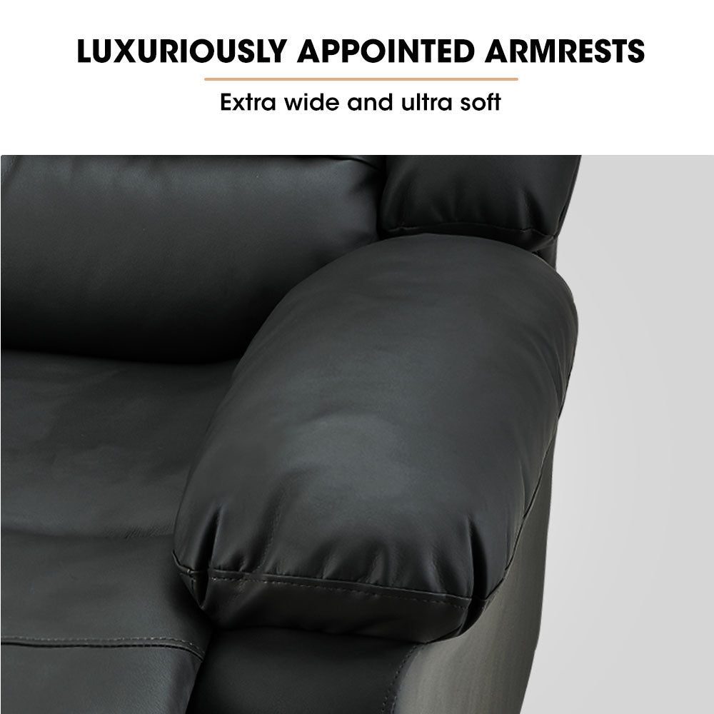 Fortia Luxury Recliner Lounge Chair – Black Faux Leather Armchair for Home Theatre and Relaxation