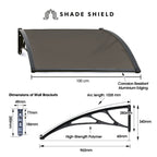 SHADE SHIELD 1x1m Aluminium Exterior Awning, Black DIY External UV Rain Protection Grey Tinted Polycarbonate Canopy Cover