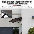 SHADE SHIELD 1x1m Aluminium Exterior Awning, Black DIY External UV Rain Protection Grey Tinted Polycarbonate Canopy Cover