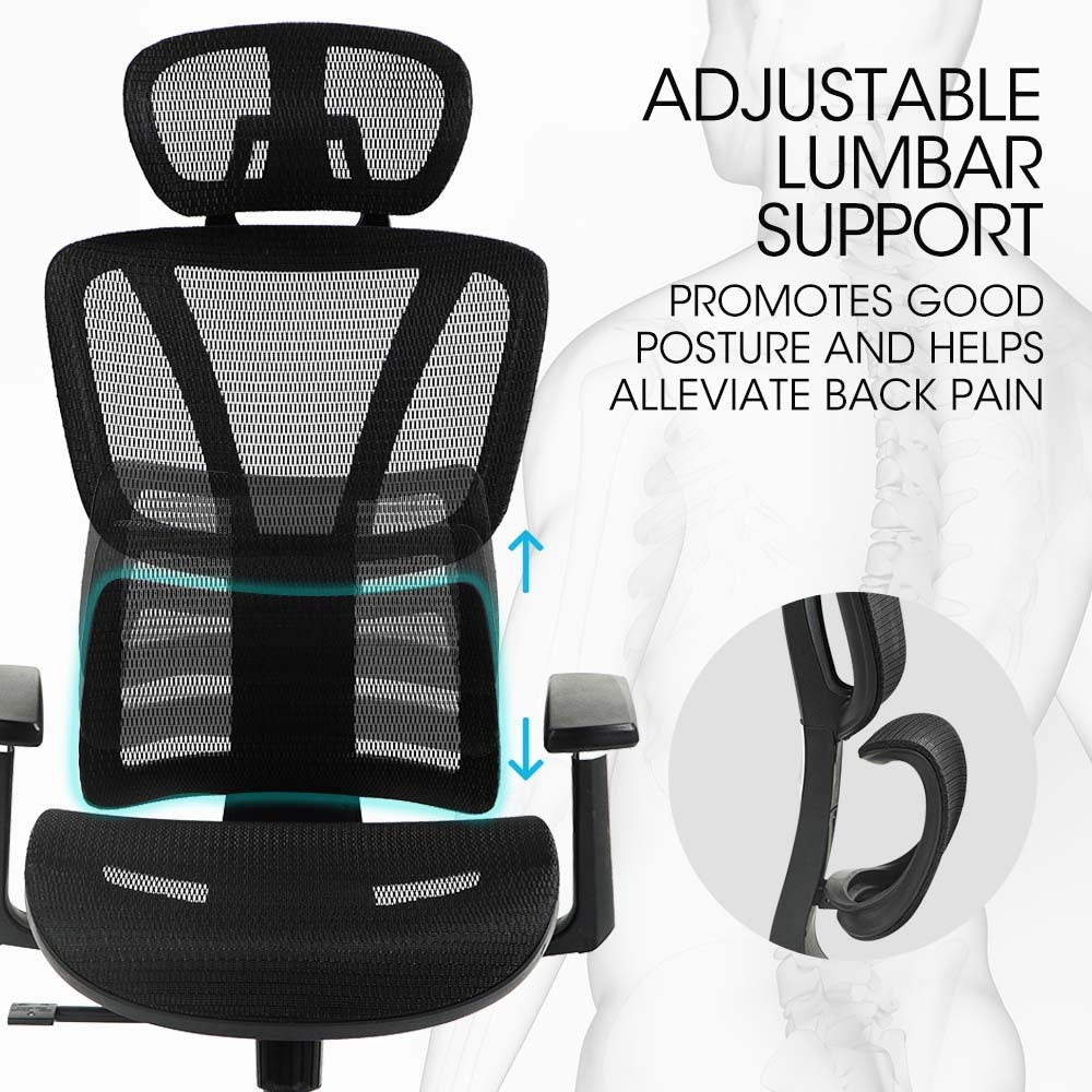 Fortia Ergonomic Office Desk Chair - Black Mesh