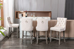 Elegant Velvet Bar Stools with Studs Trim