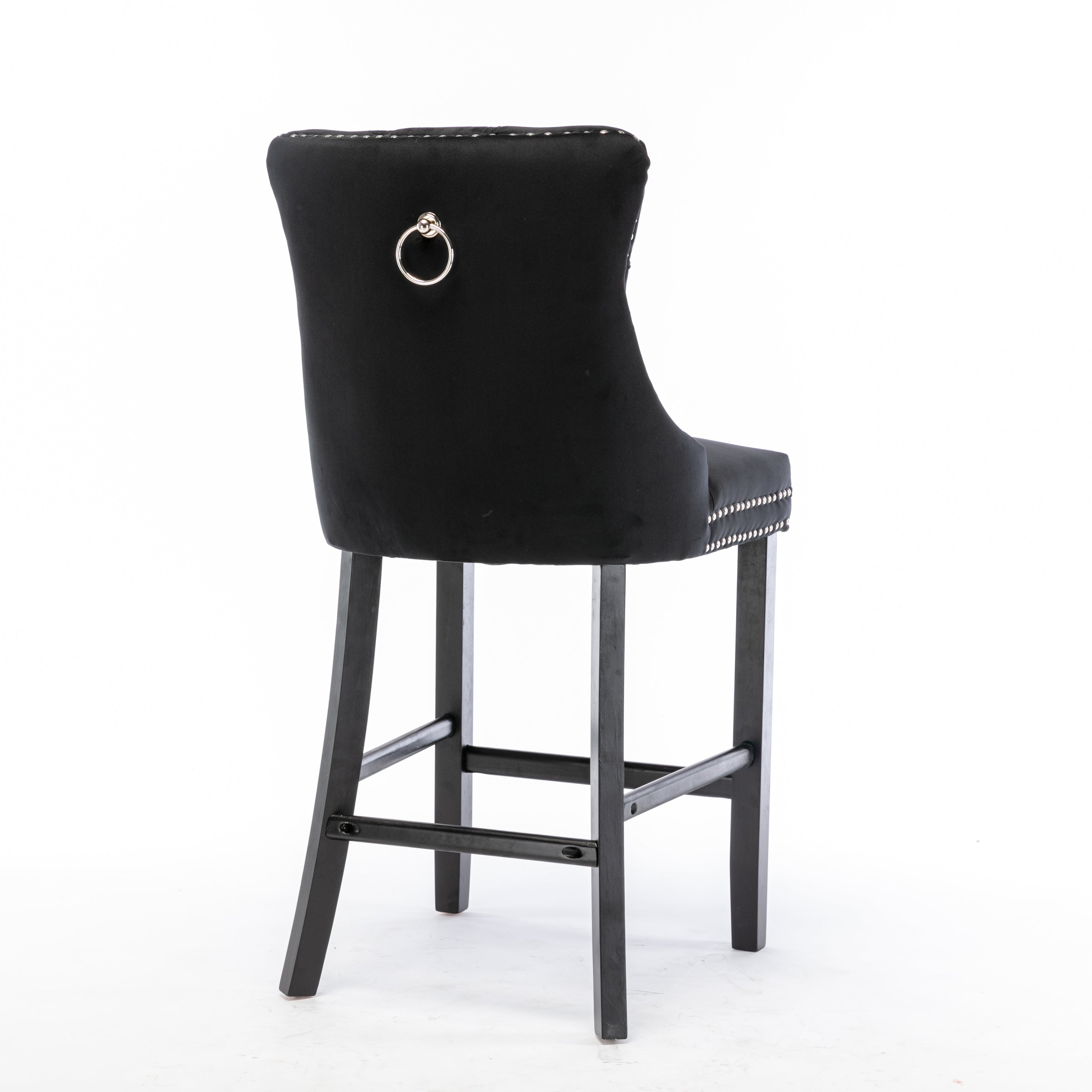 Elegant Velvet Bar Stools with Studs Trim