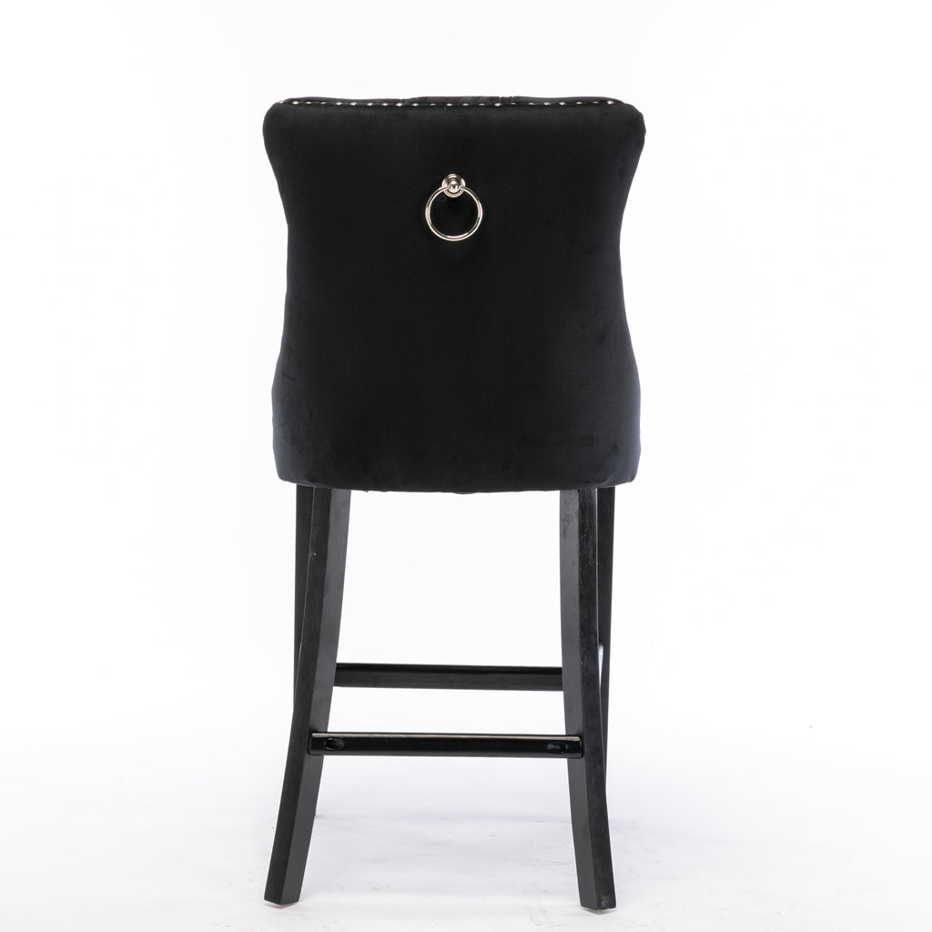 Elegant Velvet Bar Stools with Studs Trim