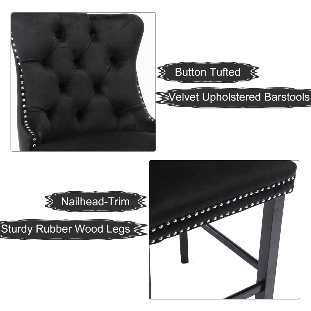 Elegant Velvet Bar Stools with Studs Trim