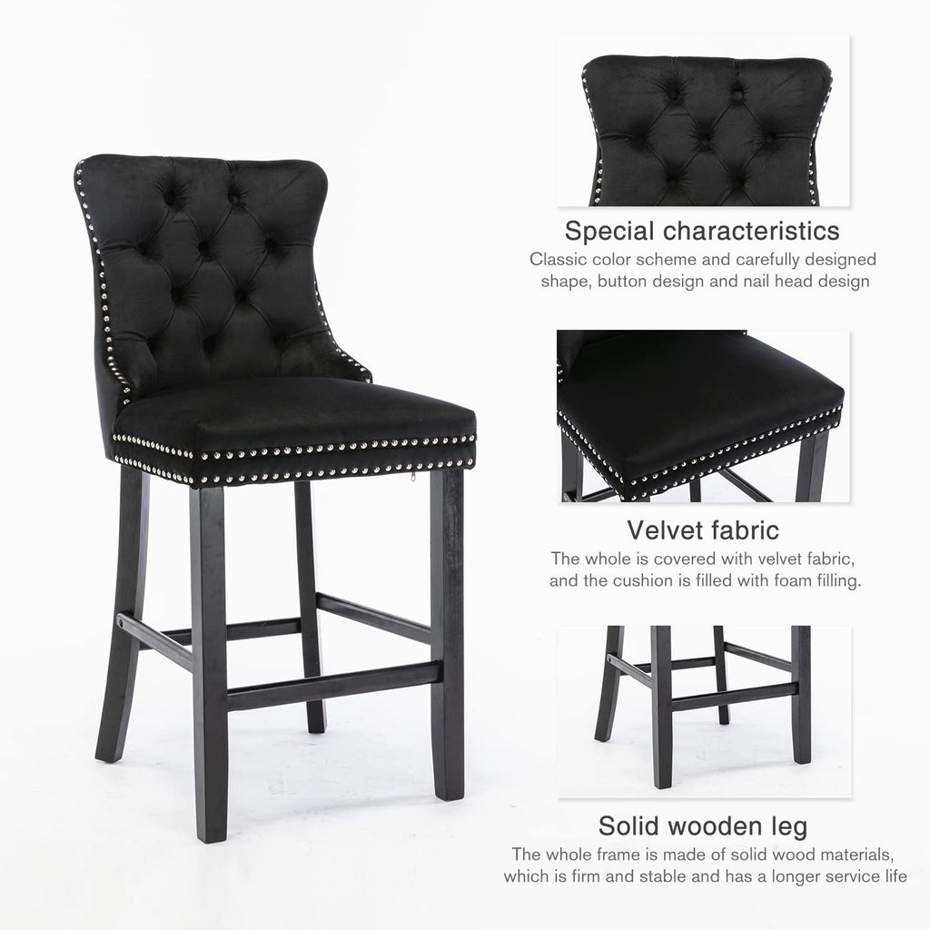 Elegant Velvet Bar Stools with Studs Trim