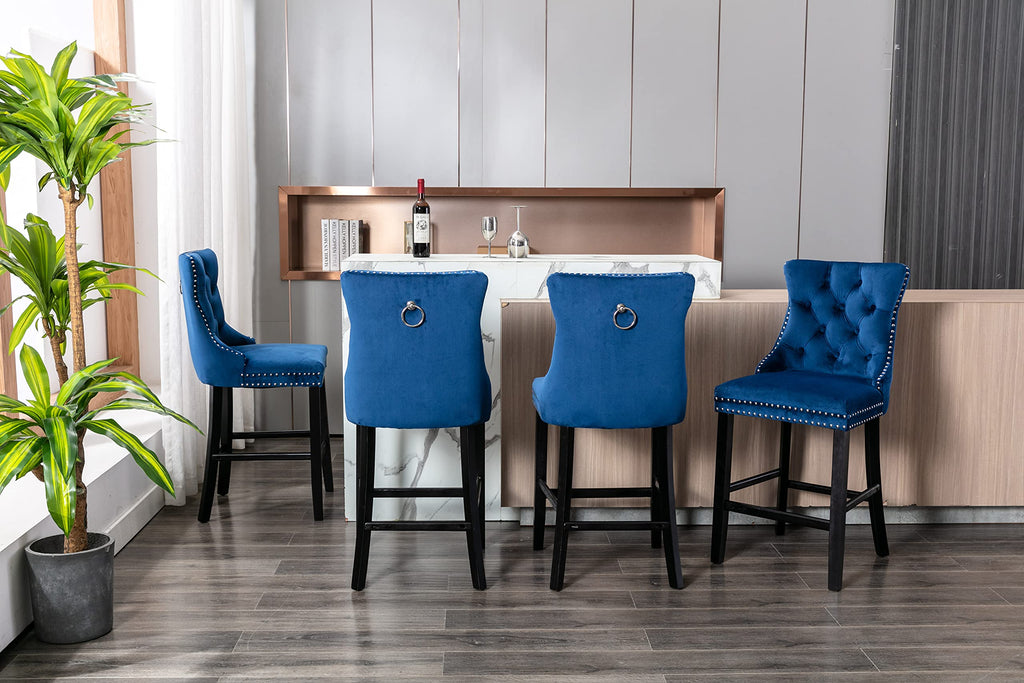 Elegant Velvet Bar Stools with Studs Trim