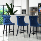 Elegant Velvet Bar Stools with Studs Trim
