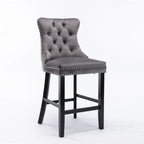 Elegant Velvet Bar Stools with Studs Trim