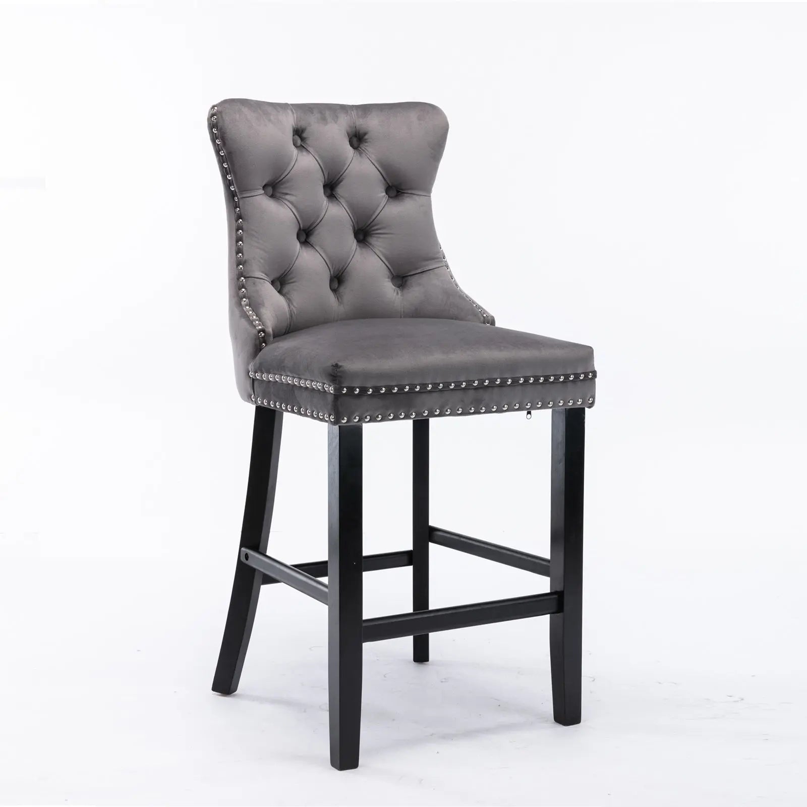 Elegant Velvet Bar Stools with Studs Trim