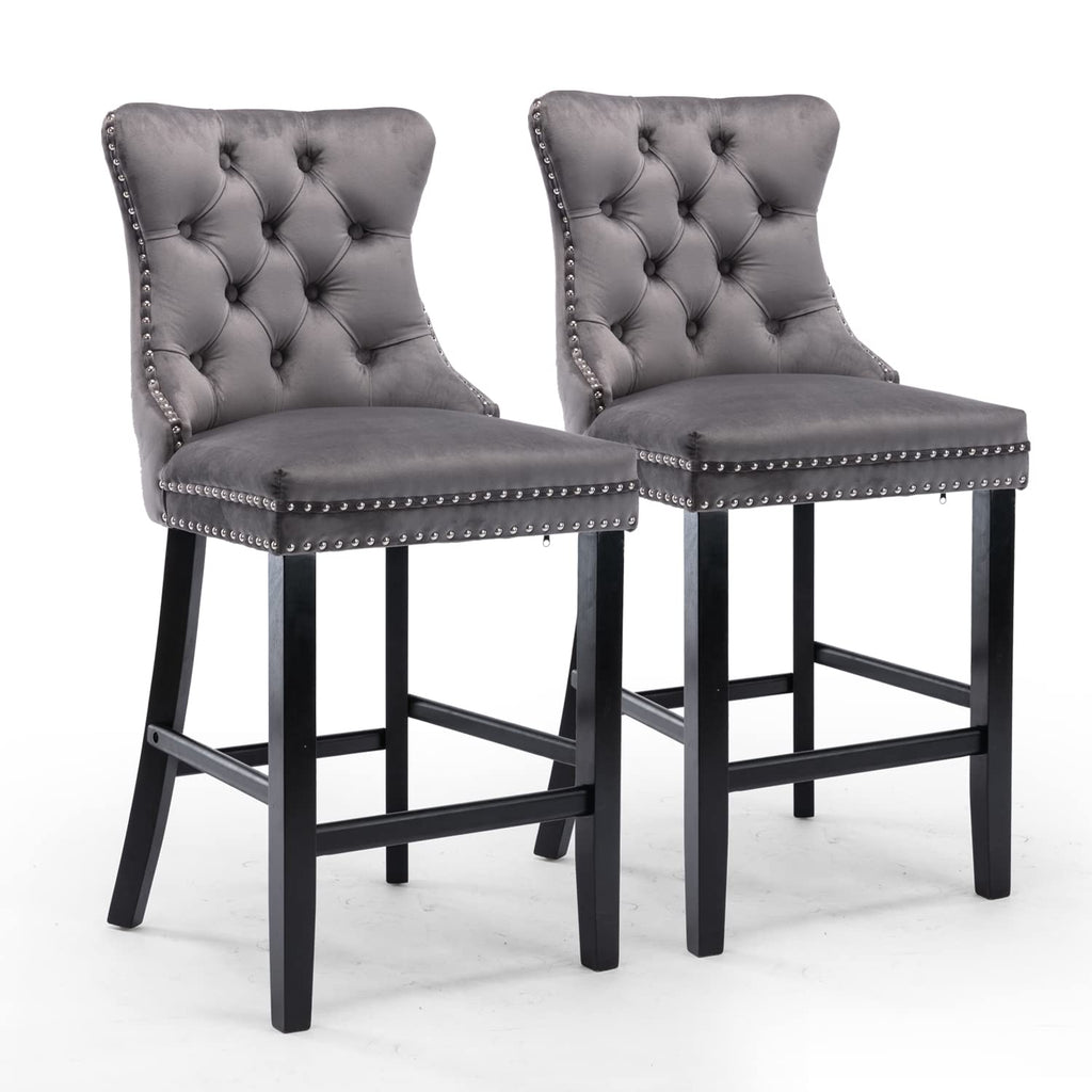 Elegant Velvet Bar Stools with Studs Trim
