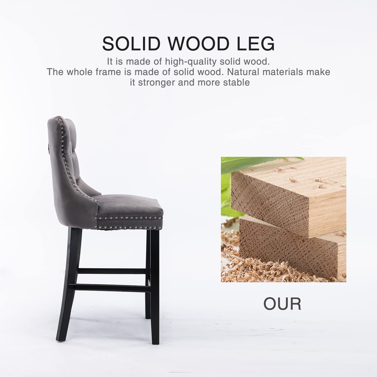 Elegant Velvet Bar Stools with Studs Trim