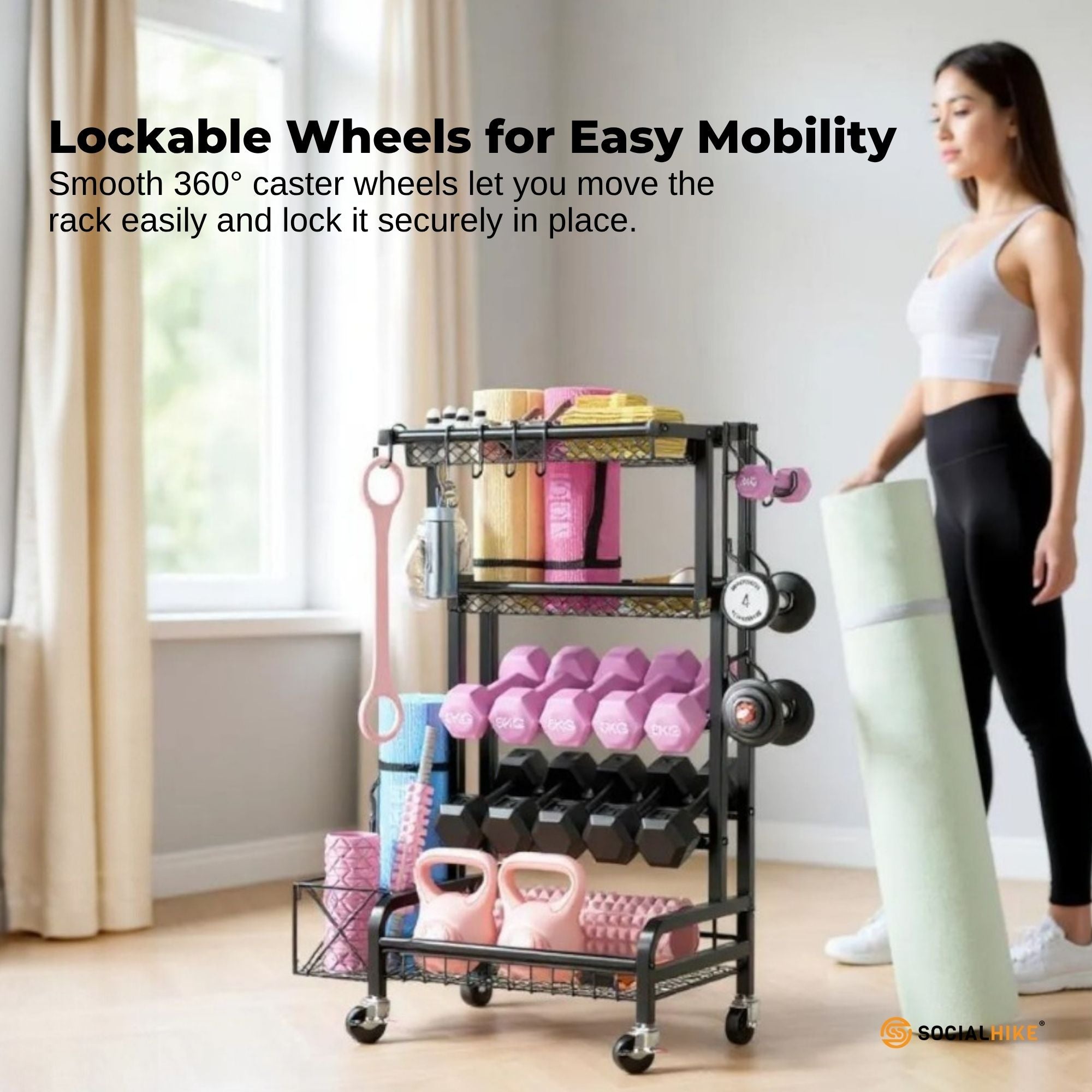 Social Hike Mobile Gym Equipment Storage Rack