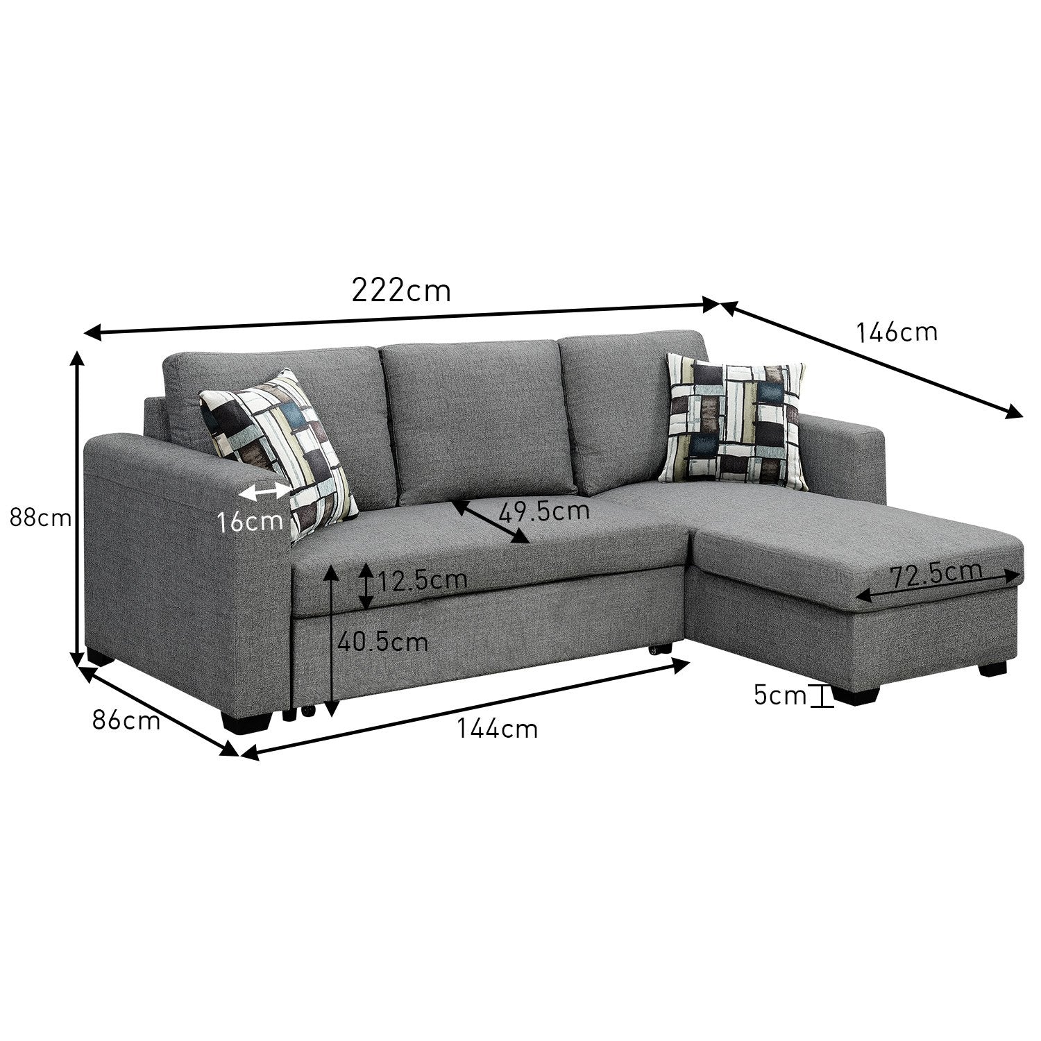 Sarantino Fontana Grey Sofa Bed with Chaise