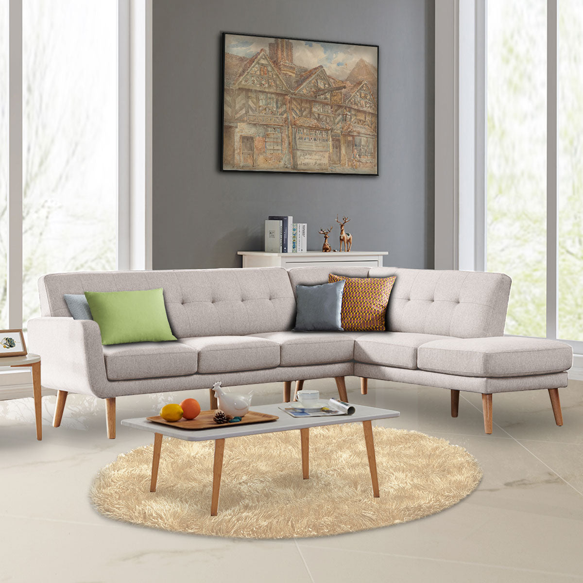 Sarantino Light Grey Faux Linen Corner Sofa