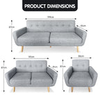 Sarantino Light Grey 6-Seater Linen Sofa Set