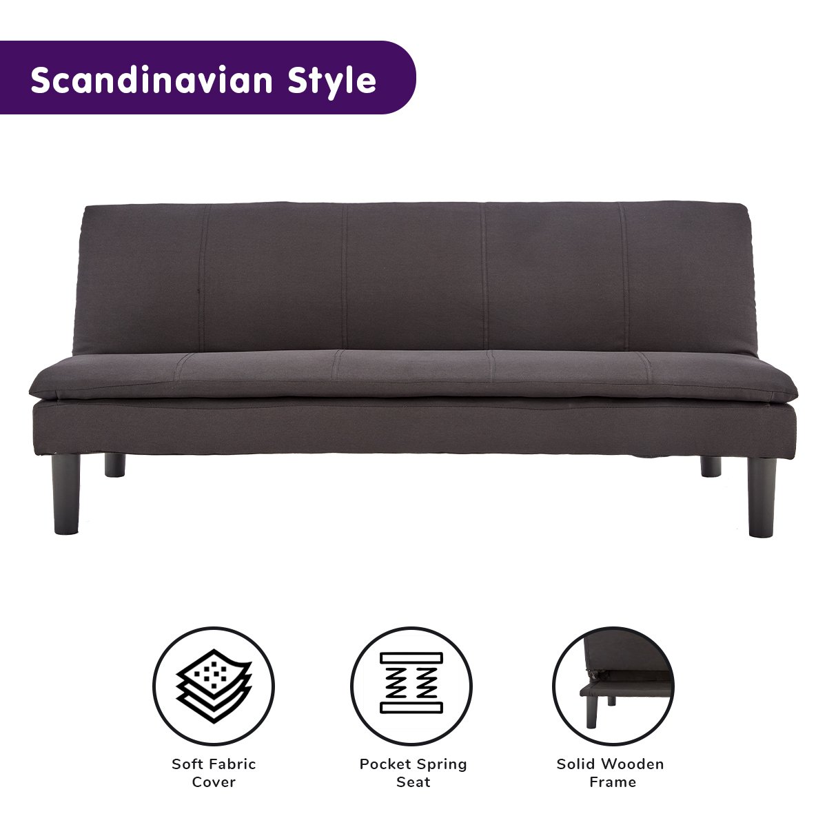 Sarantino Modular 3 Seater Sofa Bed - Black