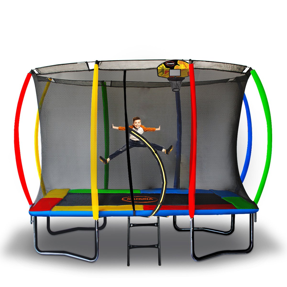 Kahuna 8ft x 11ft Rainbow Trampoline with Basketball Hoop