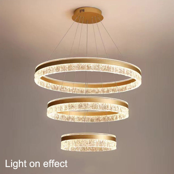 Gold 3-Ring Luxury LED Pendant Chandelier