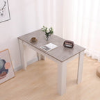 Grey Rectangular Dining Table with 4x Blue Velvet Chairs
