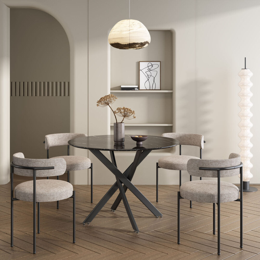 Elegant Black Marble-Effect Dining Table