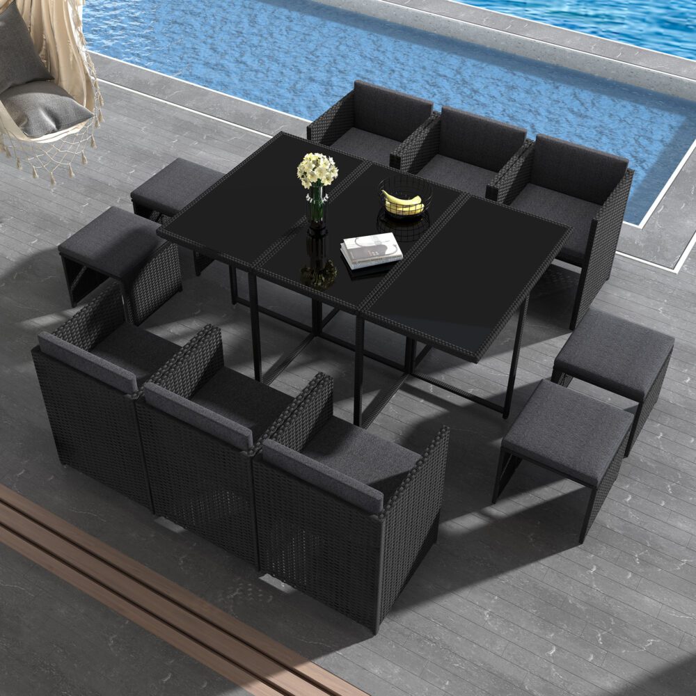 Bali 11 Piece Black Outdoor Dining Set