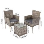2 Seater PE Rattan Outdoor Furniture Chat Set- Mixed Grey