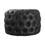 Contemporary Black Leather-look Button Ottoman