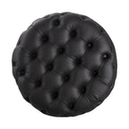 Contemporary Black Leather-look Button Ottoman