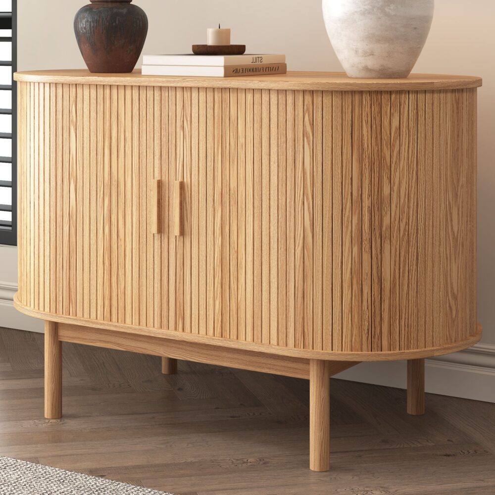Elegant Mid-Century Ribbed Sideboard Cabinet