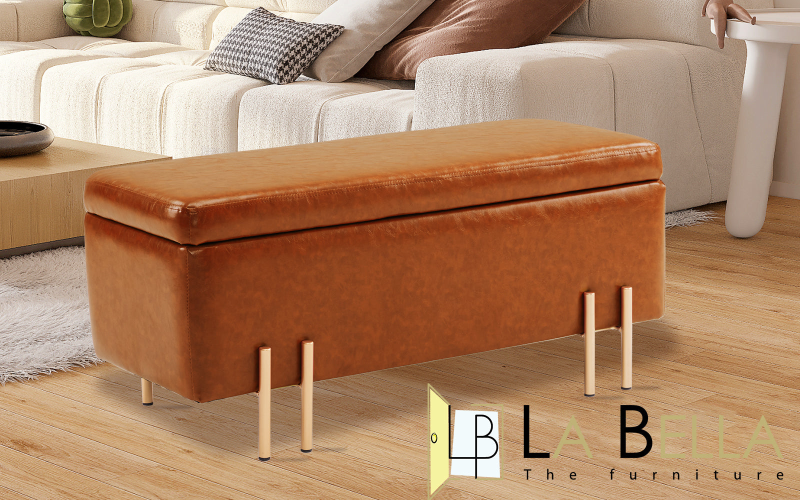 La Bella Brown PU Leather Storage Ottoman