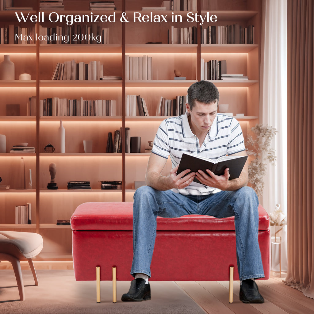 La Bella Red PU Leather Storage Ottoman