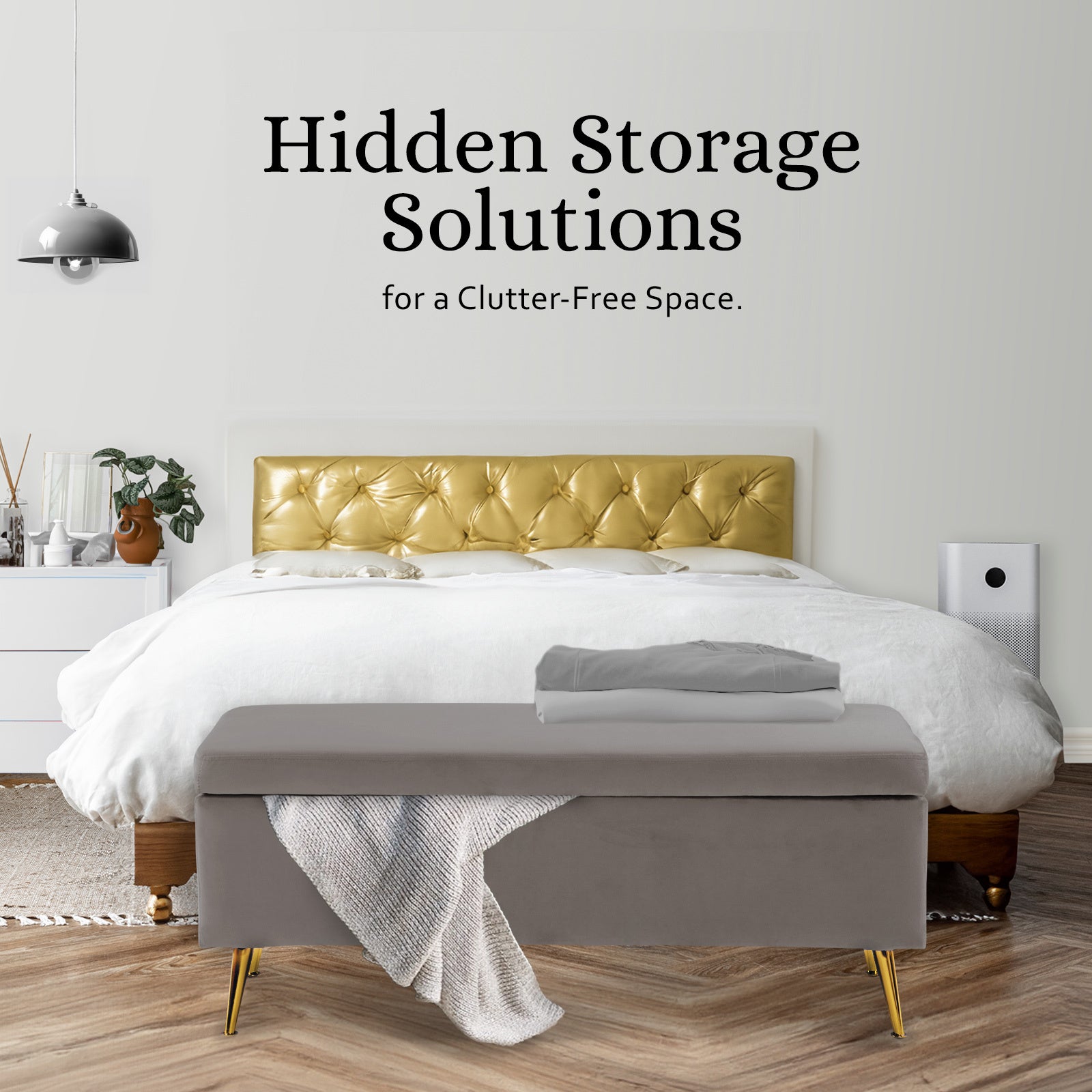 La Bella Grey Velvet Storage Ottoman