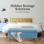 La Bella Ocean Blue Velvet Storage Ottoman