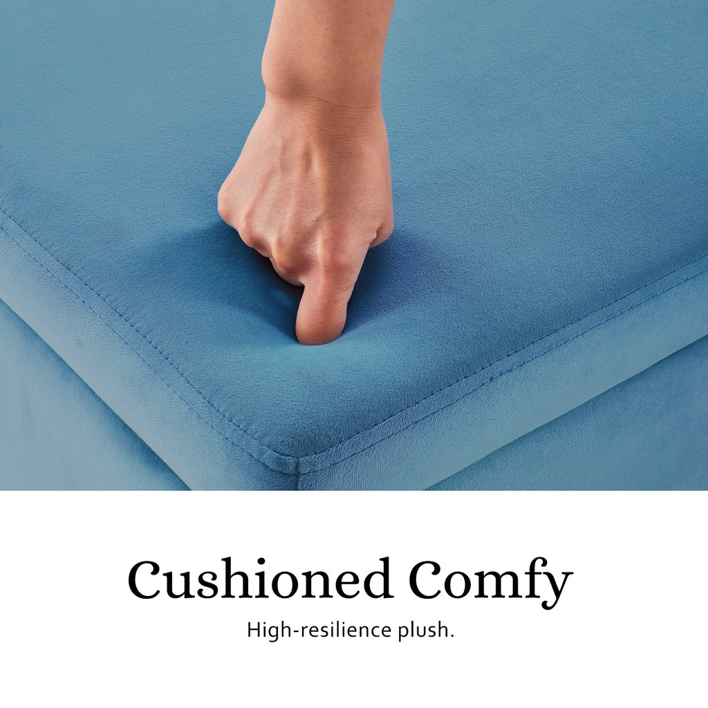 La Bella Ocean Blue Velvet Storage Ottoman