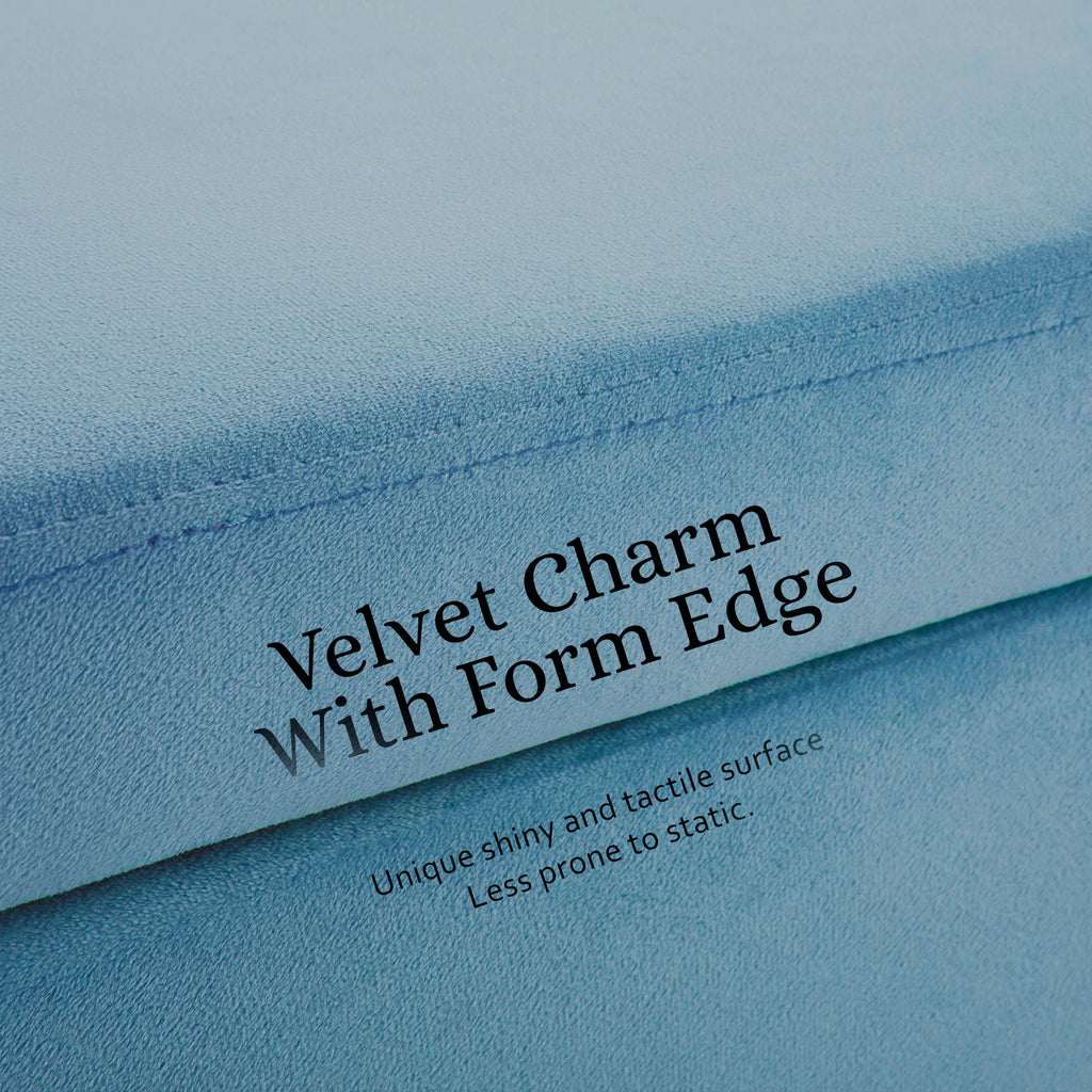 La Bella Ocean Blue Velvet Storage Ottoman