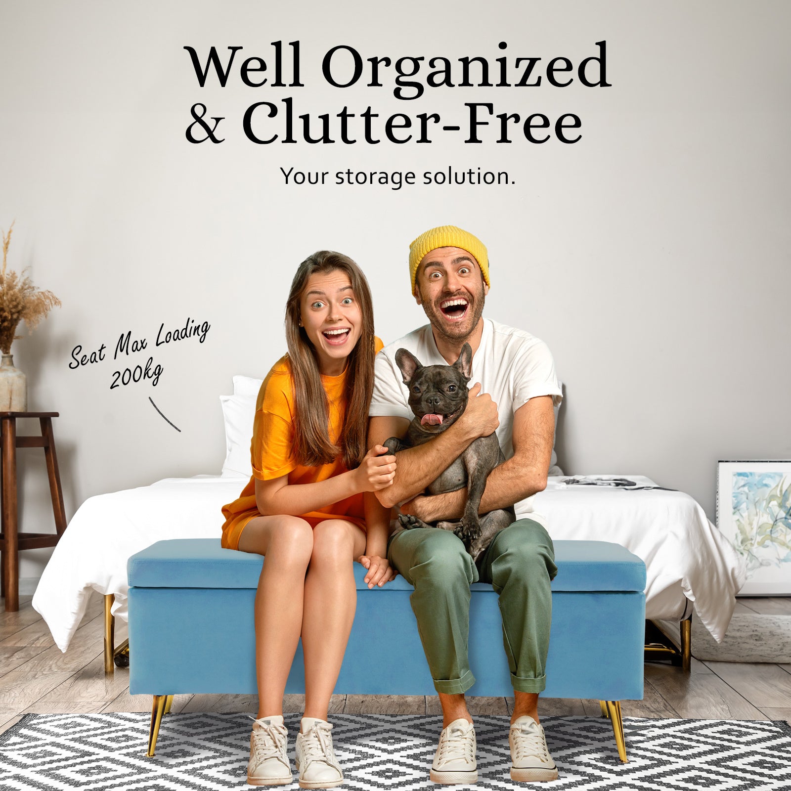 La Bella Ocean Blue Velvet Storage Ottoman