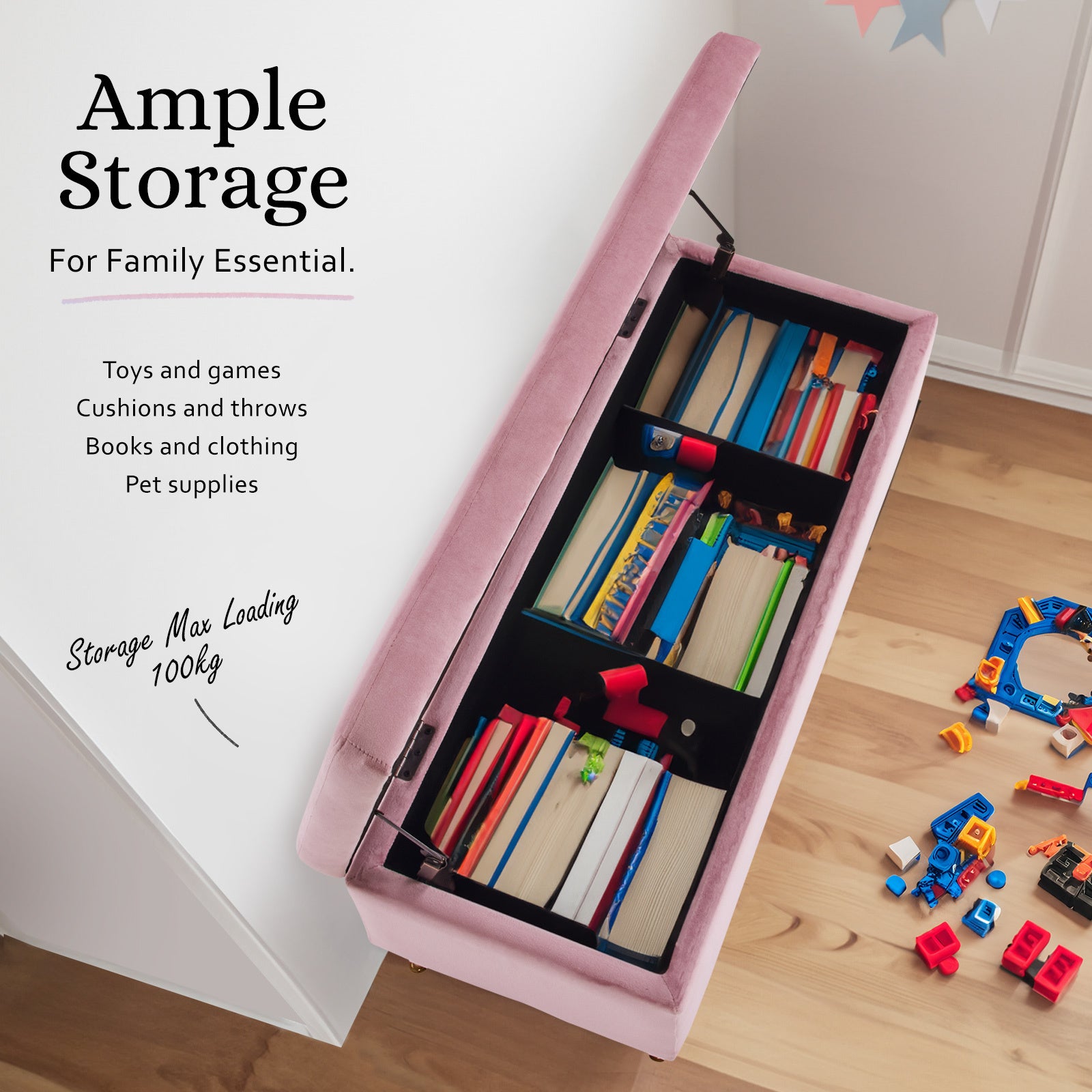 La Bella Pink Velvet Storage Ottoman Bench