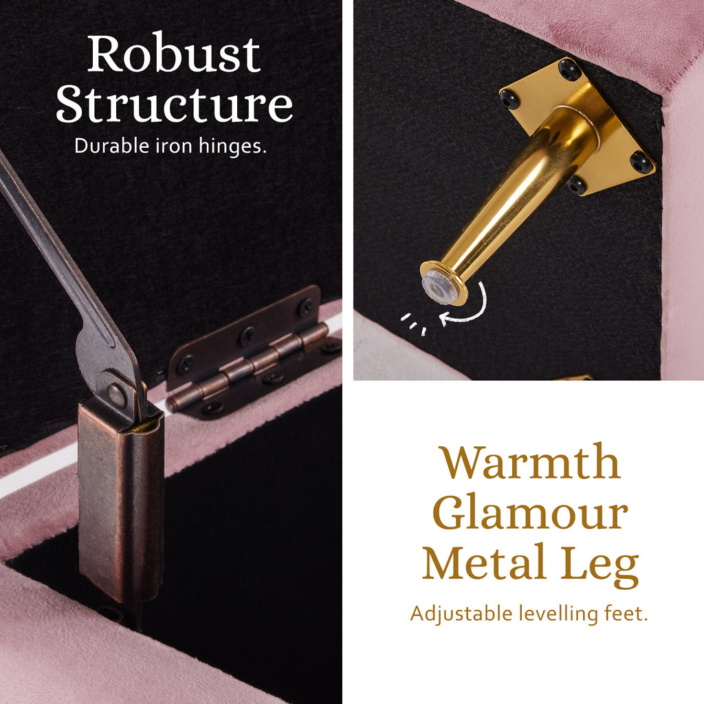 La Bella Pink Velvet Storage Ottoman Bench