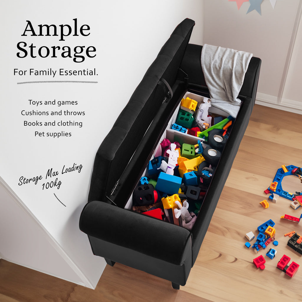 La Bella Black Velvet Storage Ottoman Bench