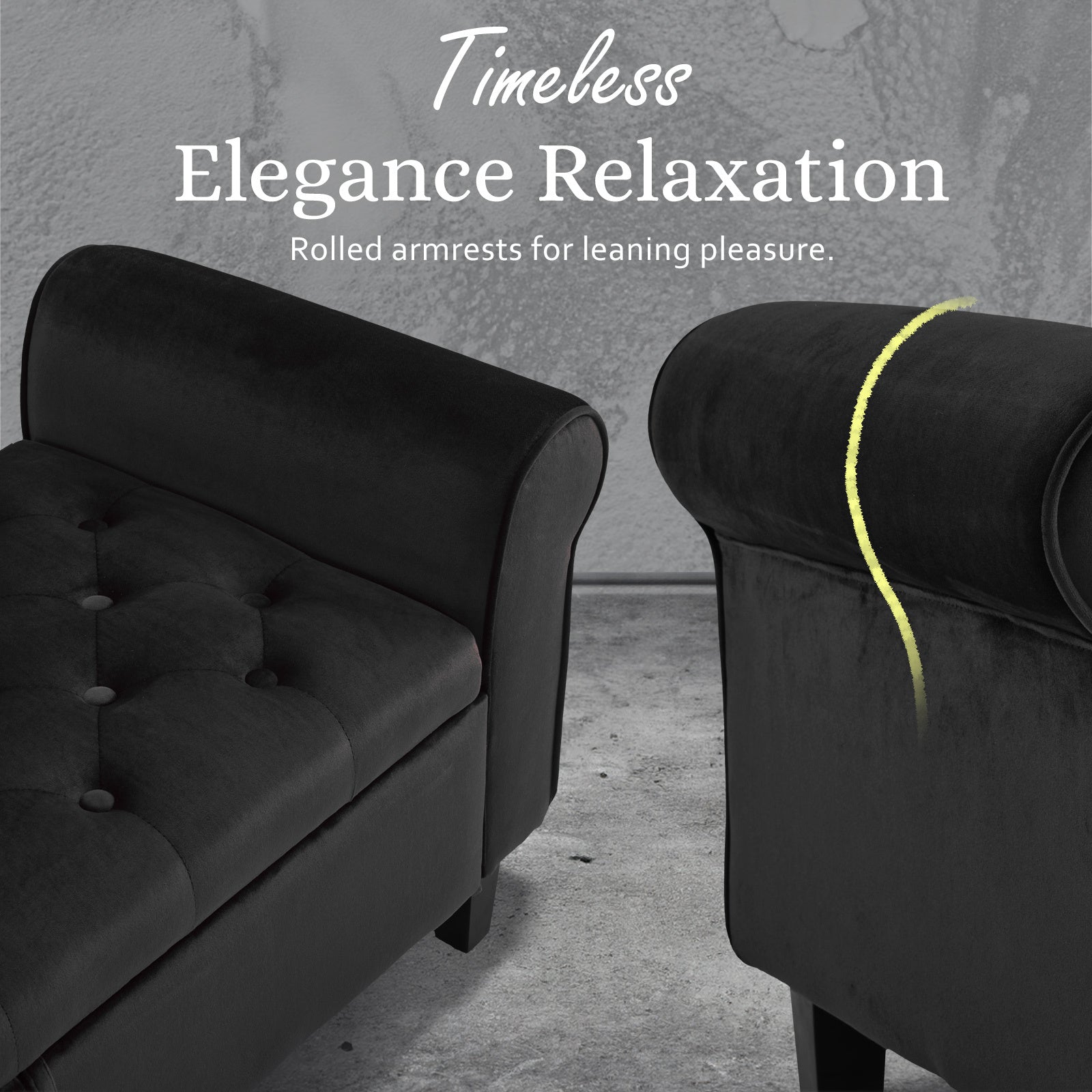 La Bella Black Velvet Storage Ottoman Bench