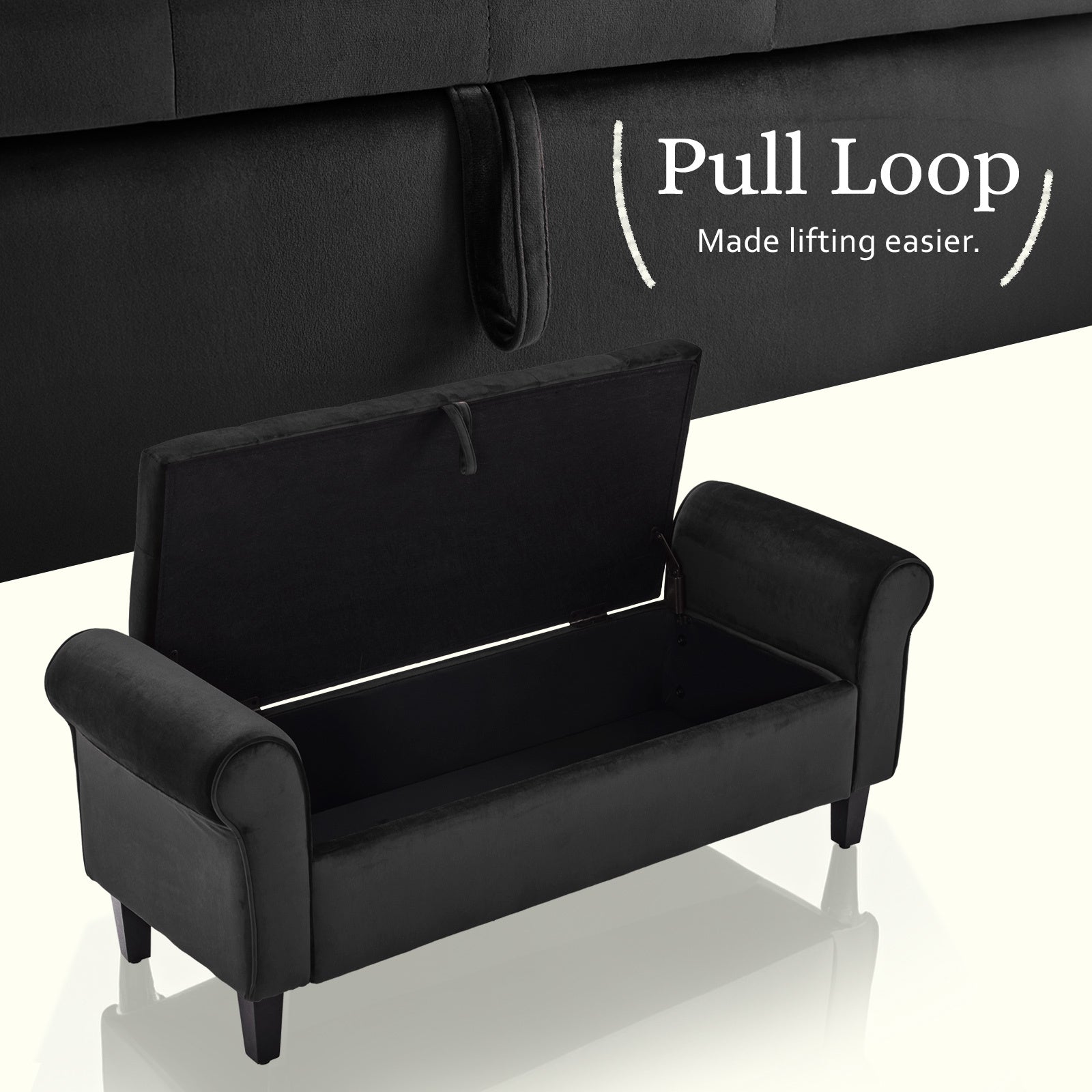 La Bella Black Velvet Storage Ottoman Bench